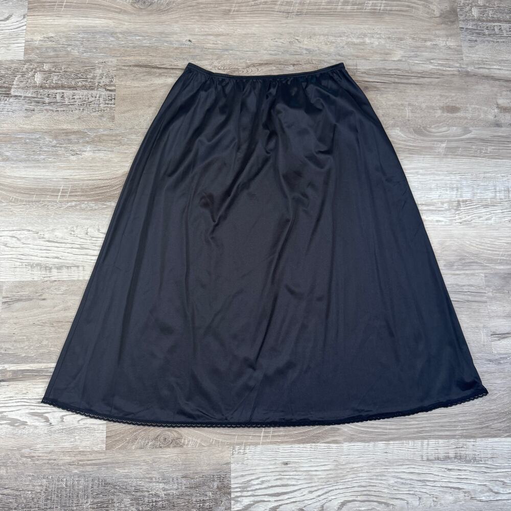 Vintage Vanity Fair Black Nylon Half Slip Midi Skirt USA Made Goth 90s Large